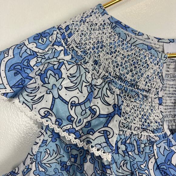 Cartolina Nantucket Maria Top Portugal Tile Blue White Flutter Sleeve Sz L NWT - Picture 2 of 9